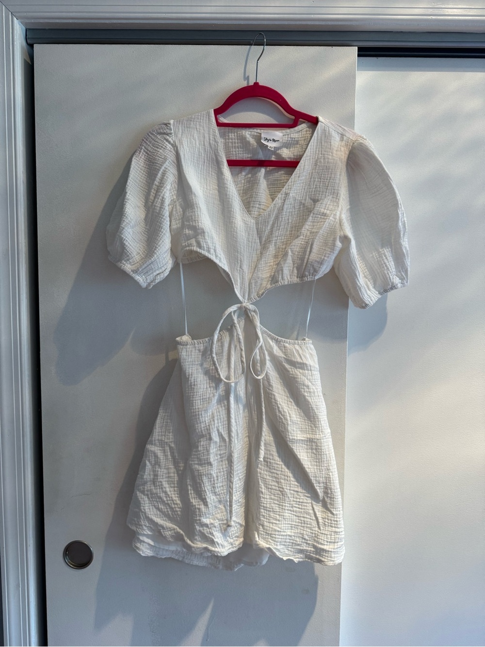 White Gauze Tie-Front Cutout Mini Dress